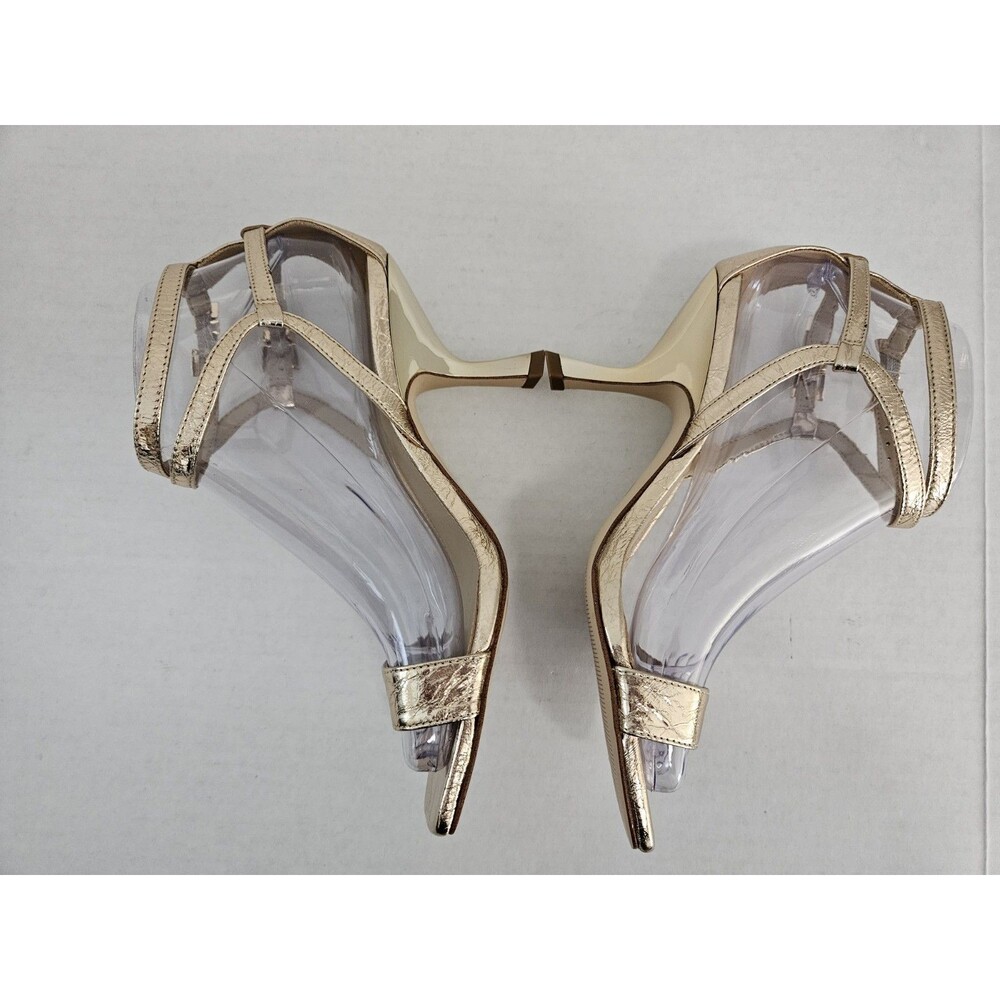 Michael Kors Darrington Strappy Kitten Heels 6 M Pale Gold Leather Square Toe - Picture 3 of 16